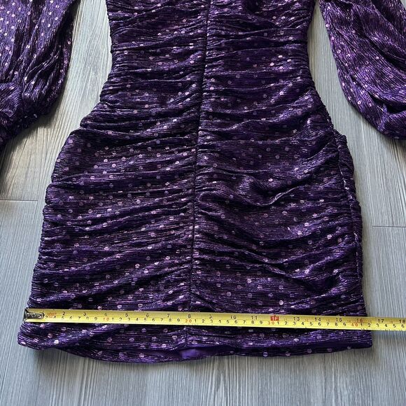 For Love And Lemons Dress Extra Small La Villette Polkadot Mini Ruched Purple - Picture 7 of 14